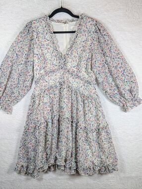 524-APRICOT Pastel Floral V-Neck Ruffle Mini Dress